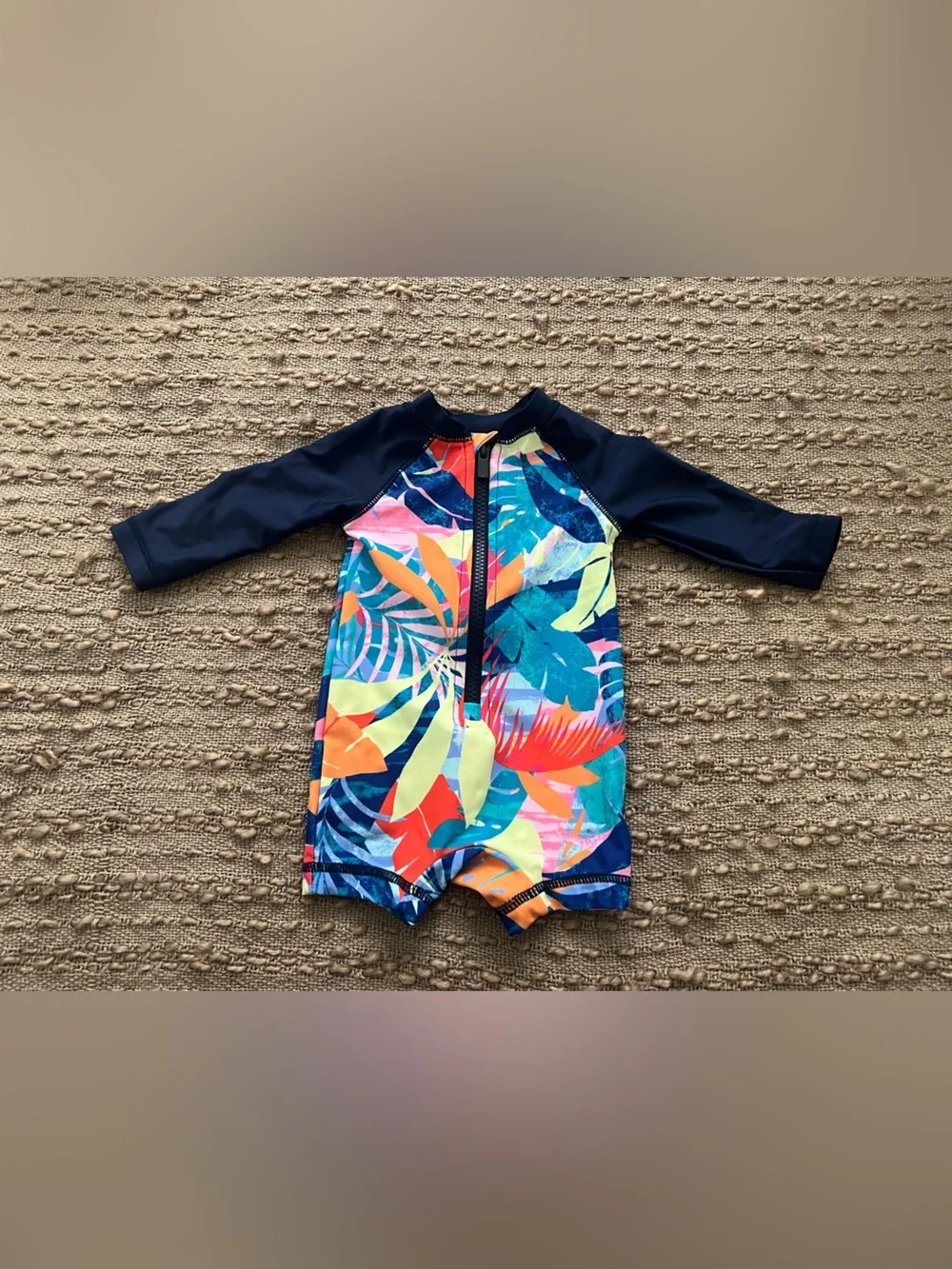 Old Navy Kids Navy Sleeve Tropical Print One-Piece Swimsuit